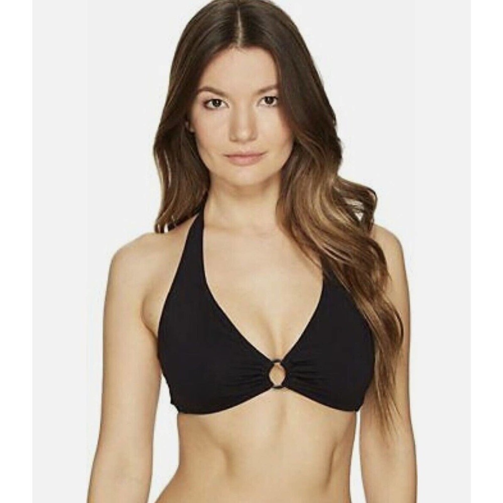 Letarte NWT Black Solid Ring Halter Triangle Bikini Swim Top Size XS